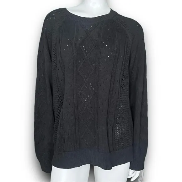 NWT J. CREW Crewneck Cable Pointelle Cotton Sweater Preppy Coastal Quiet Luxury
