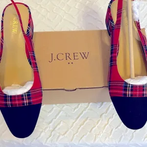 NWT J. Crew Factory Women's Red Plaid Slingback Shoes Size 8