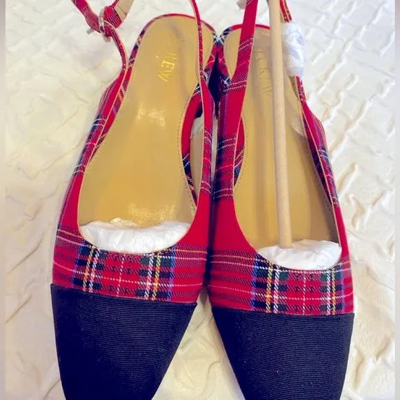 NWT J. Crew Factory Women's Red Plaid Slingback Shoes Size 8