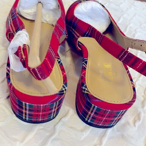 NWT J. Crew Factory Women's Red Plaid Slingback Shoes Size 8