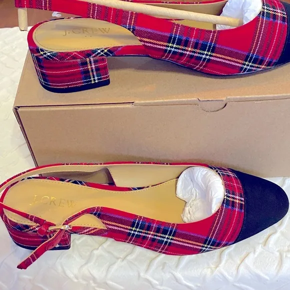 NWT J. Crew Factory Women's Red Plaid Slingback Shoes Size 8
