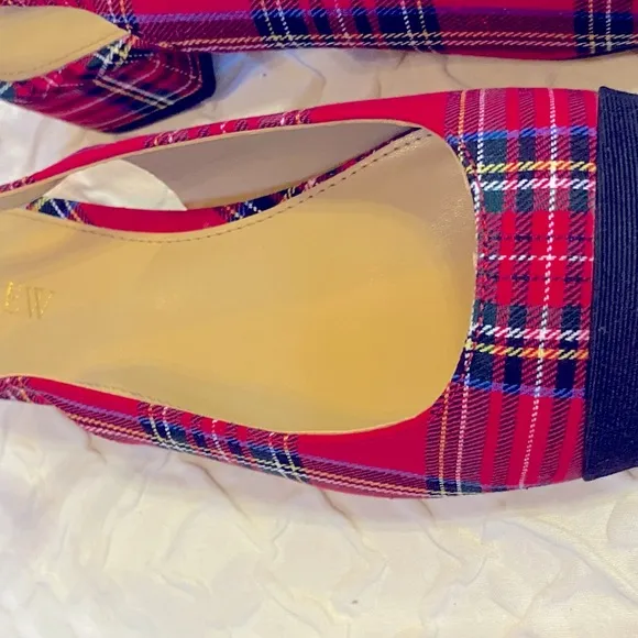 NWT J. Crew Factory Women's Red Plaid Slingback Shoes Size 8