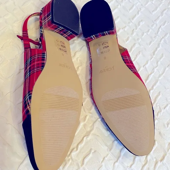 NWT J. Crew Factory Women's Red Plaid Slingback Shoes Size 8