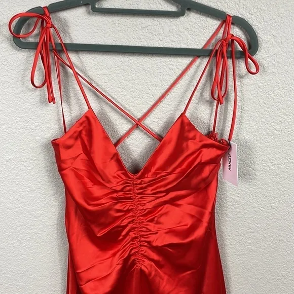 NWT Jason Wu Cinched Front Red Satin Midi Dress Slinky Lingerie Style Sz S