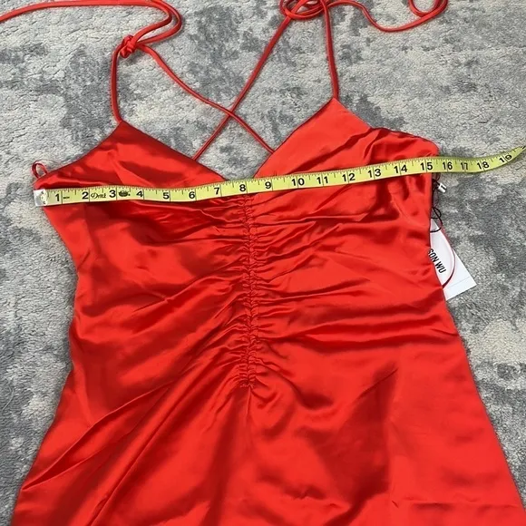 NWT Jason Wu Cinched Front Red Satin Midi Dress Slinky Lingerie Style Sz S