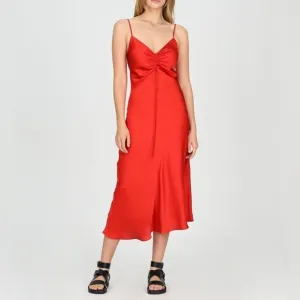 NWT Jason Wu Cinched Front Red Satin Midi Dress Slinky Lingerie Style Sz S