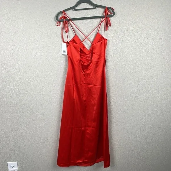 NWT Jason Wu Cinched Front Red Satin Midi Dress Slinky Lingerie Style Sz S