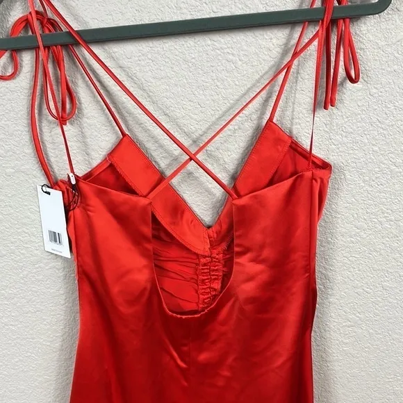 NWT Jason Wu Cinched Front Red Satin Midi Dress Slinky Lingerie Style Sz S