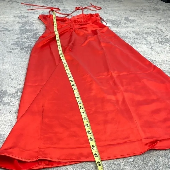 NWT Jason Wu Cinched Front Red Satin Midi Dress Slinky Lingerie Style Sz S