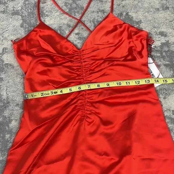 NWT Jason Wu Cinched Front Red Satin Midi Dress Slinky Lingerie Style Sz S