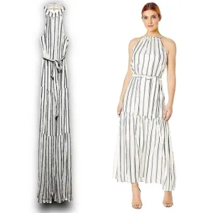 NWT L’AGENCE Striped Sleeveless Halter Neck Tie Waist Tiered Skirt Maxi Dress XS