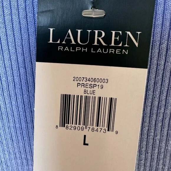 NWT Lauren Ralph Lauren Sweater Sz L Light Blue Ribbed Knit Gold Tone Button