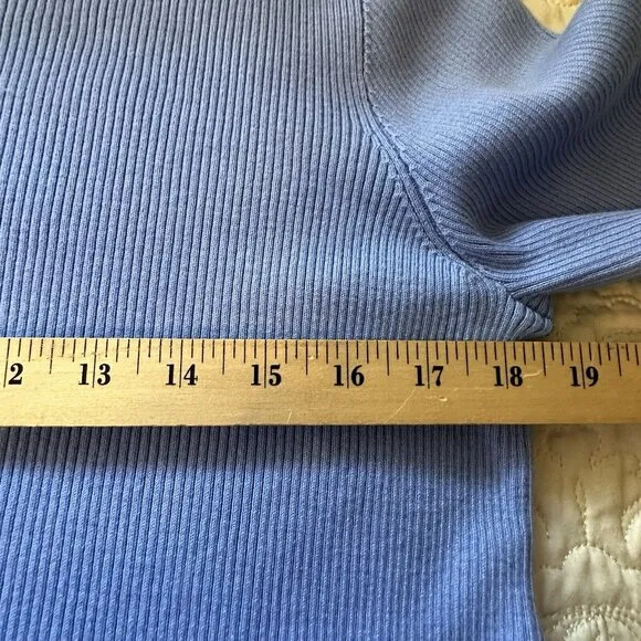 NWT Lauren Ralph Lauren Sweater Sz L Light Blue Ribbed Knit Gold Tone Button