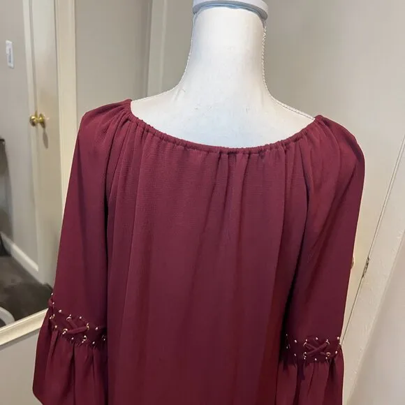 NWT Michael Kors Merlot Color Shift Dress with Bell Sleeves, Size Small