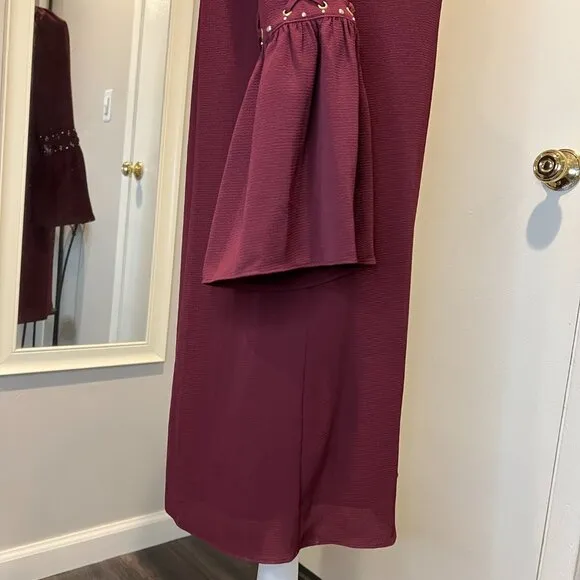 NWT Michael Kors Merlot Color Shift Dress with Bell Sleeves, Size Small