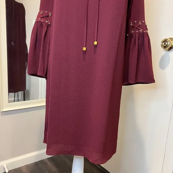 NWT Michael Kors Merlot Color Shift Dress with Bell Sleeves, Size Small