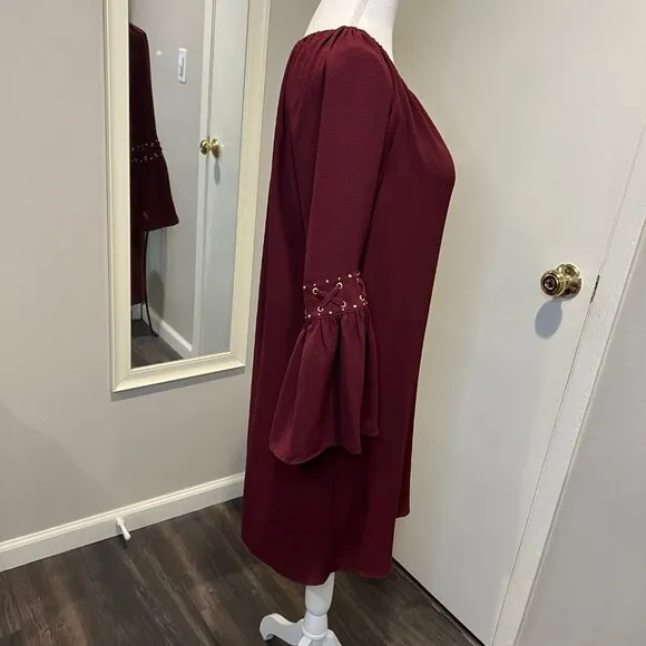 NWT Michael Kors Merlot Color Shift Dress with Bell Sleeves, Size Small