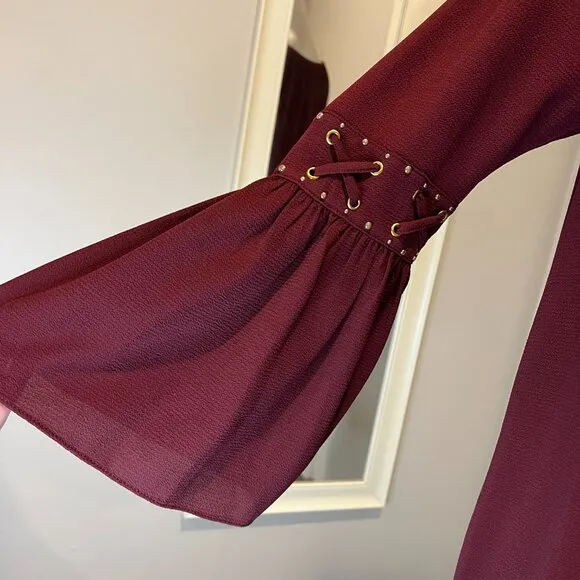 NWT Michael Kors Merlot Color Shift Dress with Bell Sleeves, Size Small