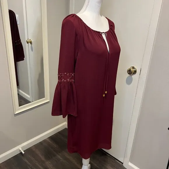 NWT Michael Kors Merlot Color Shift Dress with Bell Sleeves, Size Small