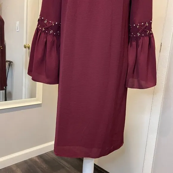 NWT Michael Kors Merlot Color Shift Dress with Bell Sleeves, Size Small