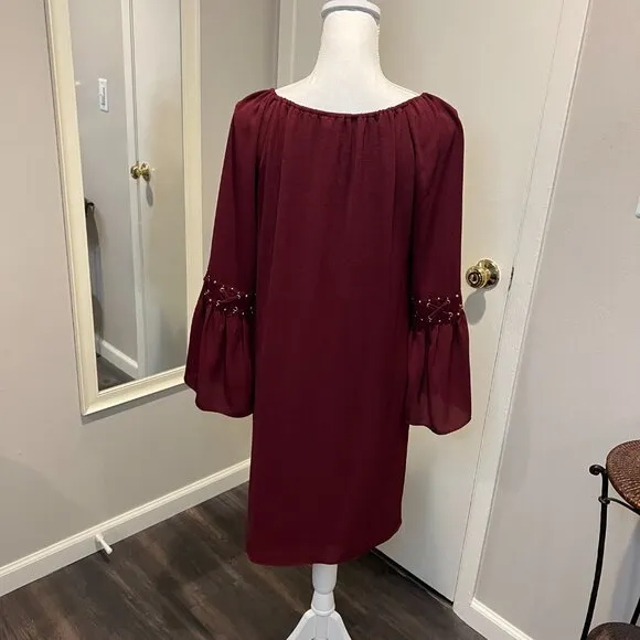 NWT Michael Kors Merlot Color Shift Dress with Bell Sleeves, Size Small