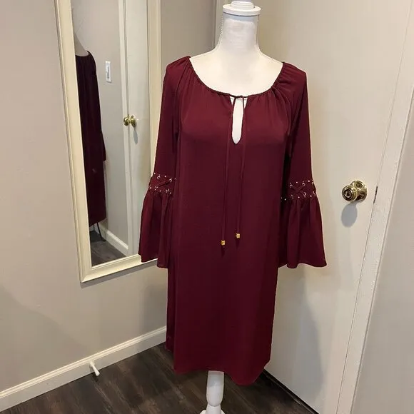 NWT Michael Kors Merlot Color Shift Dress with Bell Sleeves, Size Small