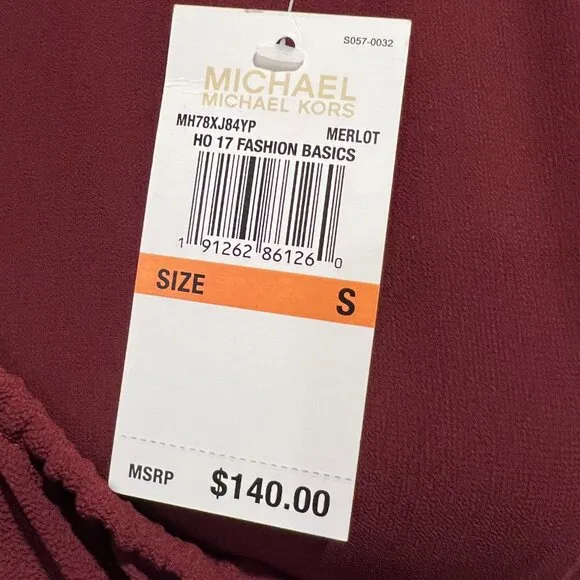 NWT Michael Kors Merlot Color Shift Dress with Bell Sleeves, Size Small