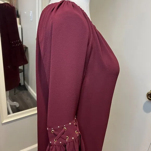 NWT Michael Kors Merlot Color Shift Dress with Bell Sleeves, Size Small