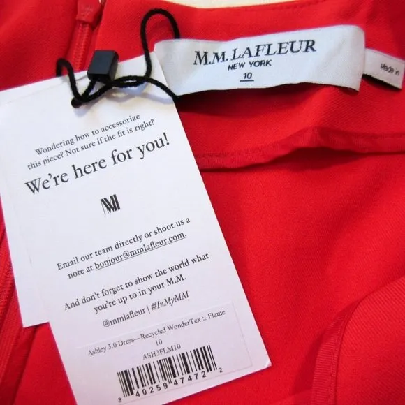 NWT MM. Lafleur Ashley 3.0 in Flame Recycled WonderTex Cap Sleeve Dress 10
