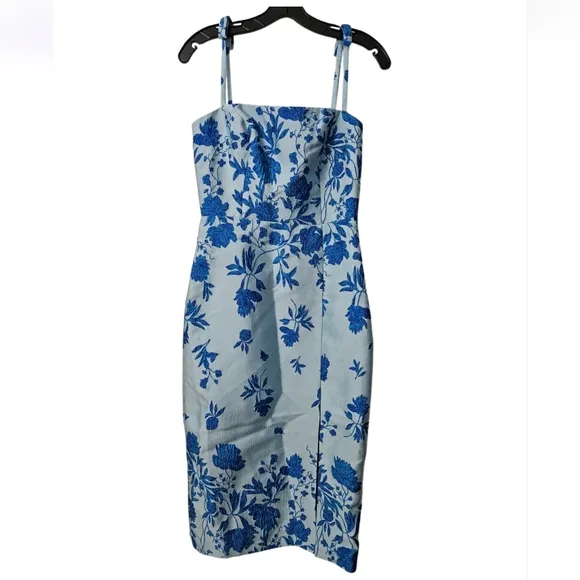 NWT monique lhuilier 1900sd Blue Floral Midi Dress SZ 4