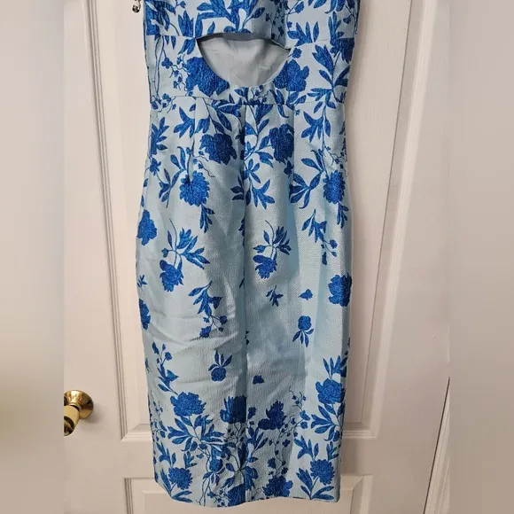 NWT monique lhuilier 1900sd Blue Floral Midi Dress SZ 4