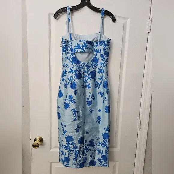 NWT monique lhuilier 1900sd Blue Floral Midi Dress SZ 4