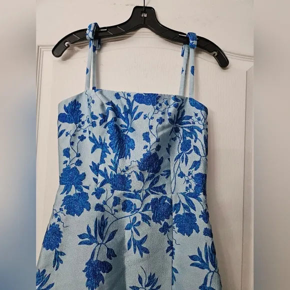 NWT monique lhuilier 1900sd Blue Floral Midi Dress SZ 4
