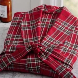 NWT NEW Pottery Barn Mens (or Women) 100% Cotton WALTON RED PLAID ROBE S/M