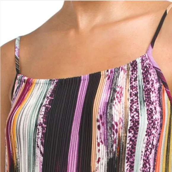 NWT Nicole Miller Women's Multi Color Abstract Stripe Summer Maxi Dress
