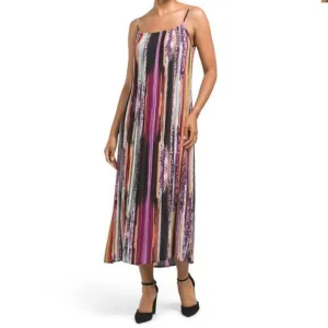 NWT Nicole Miller Women's Multi Color Abstract Stripe Summer Maxi Dress