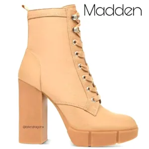 NWT Nude Boots Combat Lace Up Boots Cream Black Heel Boot Madden &amp; Ankle Pouch