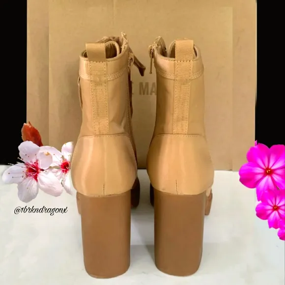 NWT Nude Boots Combat Lace Up Boots Cream Black Heel Boot Madden &amp; Ankle Pouch