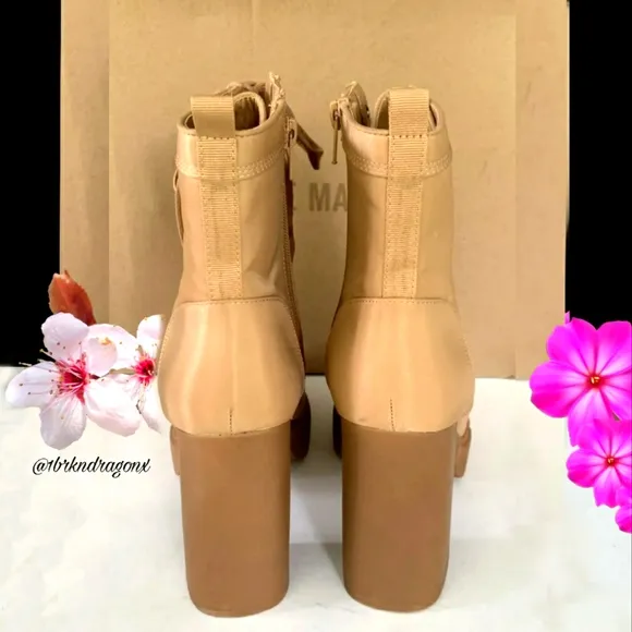 NWT Nude Boots Combat Lace Up Boots Cream Black Heel Boot Madden &amp; Ankle Pouch