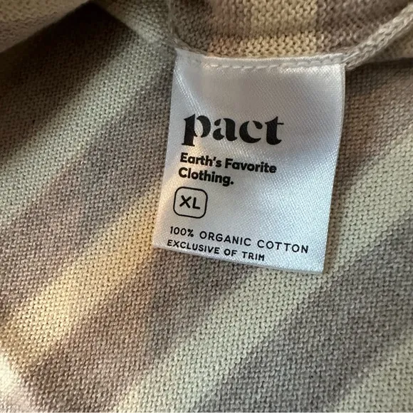 NWT Pact 100% Organic Cotton Classic Fine Knit Oat Stripe 3/4 Sleeve Sweater