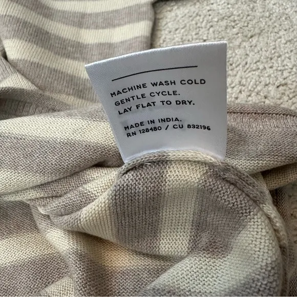 NWT Pact 100% Organic Cotton Classic Fine Knit Oat Stripe 3/4 Sleeve Sweater