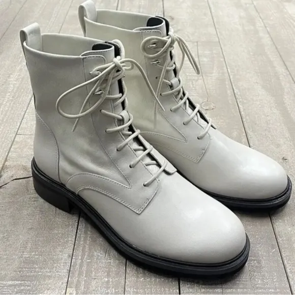 NWT Rag &amp; Bone Slayton Lace Up Leather Boots in Antique White Size 38