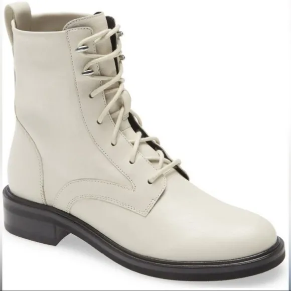 NWT Rag &amp; Bone Slayton Lace Up Leather Boots in Antique White Size 38