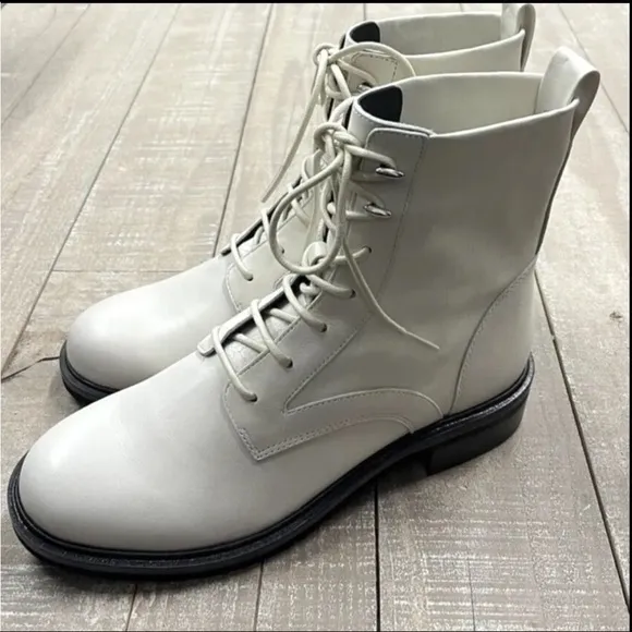 NWT Rag &amp; Bone Slayton Lace Up Leather Boots in Antique White Size 38