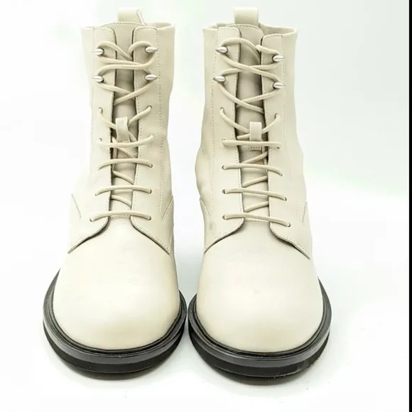 NWT Rag &amp; Bone Slayton Lace Up Leather Boots in Antique White Size 38