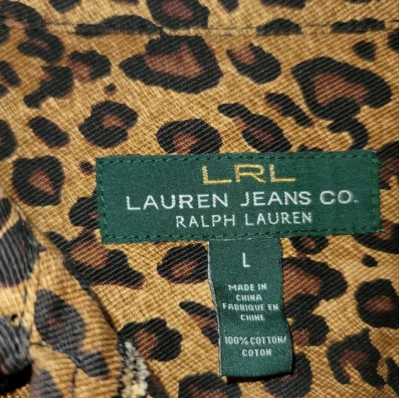 NWT Ralph Lauren Brown Leopard Denim Cotton Jacket Size L