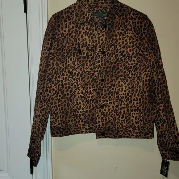 NWT Ralph Lauren Brown Leopard Denim Cotton Jacket Size L