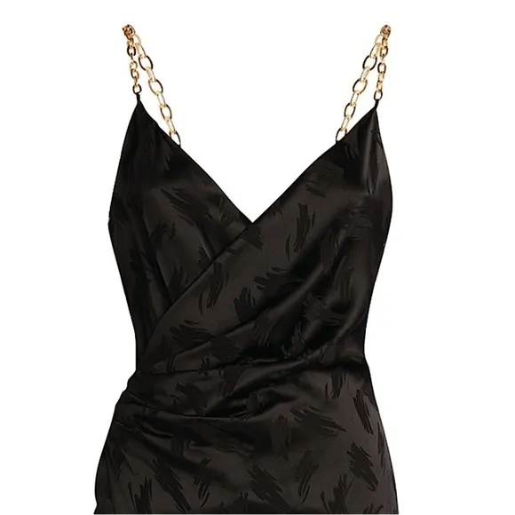 NWT RONNY KOBO Silk Satin Faux Wrap Sleeveless Chain Strap Leg Slit Dress XS