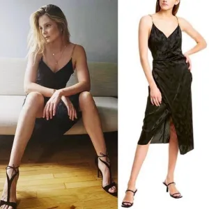 NWT RONNY KOBO Silk Satin Faux Wrap Sleeveless Chain Strap Leg Slit Dress XS