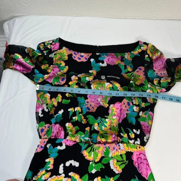 NWT Saloni Felicia Satin Mini Dress Black Multicolor Hydrangea Bold Floral 4